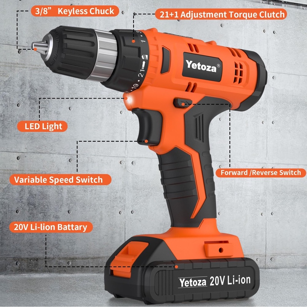 Yetoza Cordless Drill Tool Kit DC-7420A